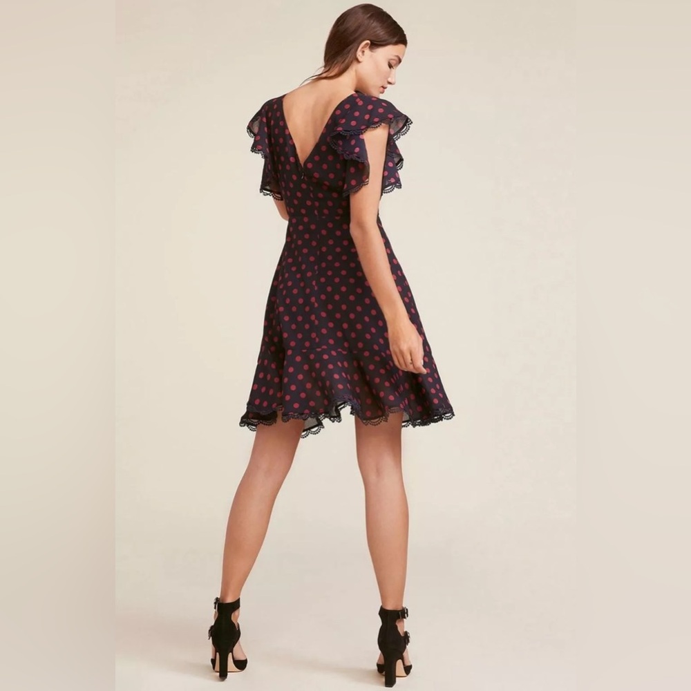 BB Dakota Polka Dot Ring The Alarm Knee Length Ruffled Dress size 12 - Picture 3 of 10